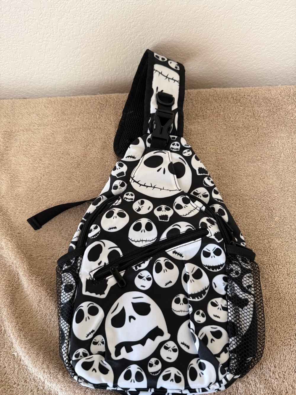 Disney Jack Skelton Black Skull Pattern Crossbody Sling Bag